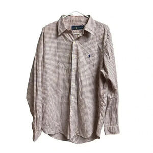 Ralph Lauren Orange Blue Plaid Men's Button‎ Up Shirt Size Large